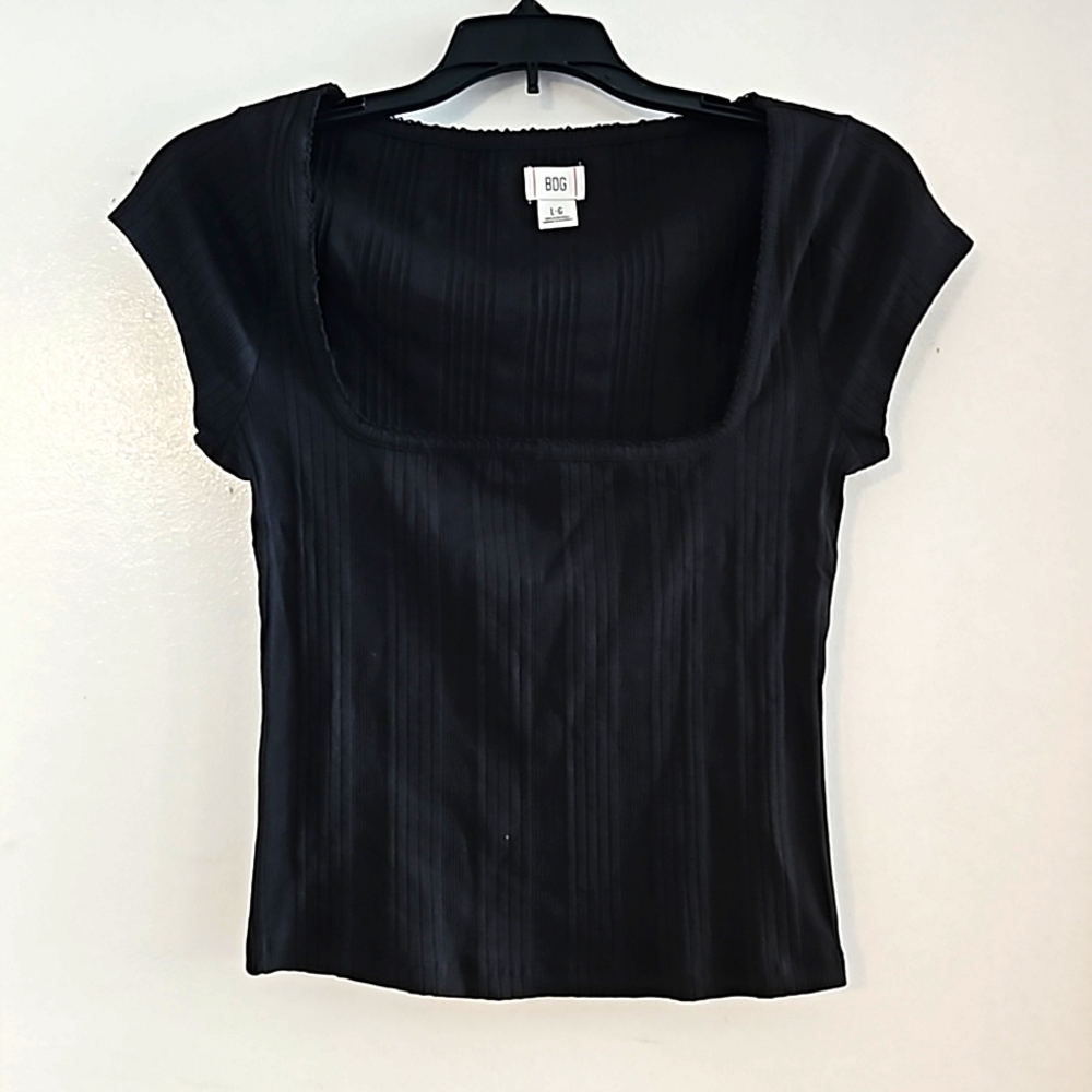 BDG Urban Outfitter Black Ribbed Square neck tee size large NWOT
